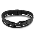 Men's multi-layer black leather infinity bracelet with matte black stainless steel clasp - 19cm Black (KB146253-KLHQ)