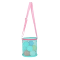 Teal mesh kids beach bag with pink strap and colorful toy balls for shell storage - Green Mesh Bucket Pink Strap / 15*17cm