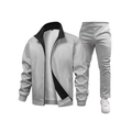 Ensemble de survêtement gris clair pour homme avec veste à col montant et pantalon - M / Gris