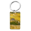 Square stainless steel keychain featuring Van Gogh's The Harvest oil painting design - Harvest Scene (YH-6) / 5x2.8