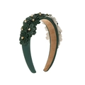 Diadema barroca verde con flores de cuero multicapa y brillantes detalles de diamantes - verde oscuro