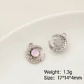 Pendentif lune étoile argent avec perle rose et cristaux blancs, 17x14mm, 1,3g - Prix à l'unité / Forme de Lune (26#)