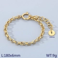 18k gold plated stainless steel Rolo chain bracelet featuring a round T-letter charm - Gold - Letter T (KB186383-Z)