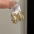 Golden S925 silver hoop earring with star cutouts and tiny zircon stones - EH0556/Gold Brushed Star Hollow Hoop