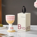 Creative ceramic goblet with pink heart pattern and a cute bear base with gift box - Bear Pink Rhombus
