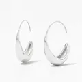 Polished silver half-round C-shaped earrings with thick teardrop hoop and hook closure - C-Shaped Half Round Hoop - Silver (PDE1828)