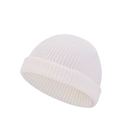 Detail of white knit beanie showing vertical ribbed texture and wide folded brim cuff - One Size / White
