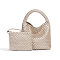 Champagne gold hand-woven leather tote set with matching small zipper pouch - Gold