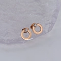 Minimalist rose gold geometric round stud earrings with single inlaid diamond - Rose Gold