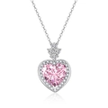 Macro della collana in argento con un grande ciondolo a cuore in gemma rosa - Collana (Ciondolo + Catena a O)