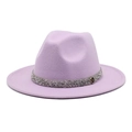 Detail of light purple wool fedora hat featuring rhinestone band and gold M logo buckle - M (56-58cm) / Taro Purple