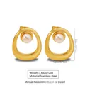 Golden stainless steel oval earrings featuring a central pearl inlay for minimalist style - Stainless Steel Pearl Oval Hoop