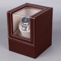 Caja para reloj automática en cuero PU marrón con fibra de carbono y ventana - 1+0 Café Arroz (Mini)
