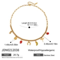 Golden stainless steel necklace featuring colorful pineapple and clover charm pendants - Lucky Charm Fruit Necklace (JDN0212038)