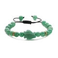 Aventurine stone beaded bracelet with leaf charm and adjustable black woven cord - Green Aventurine Penguin (Woven Rope)