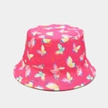 Detail of rose red bucket hat featuring colorful butterfly and musical note prints - M / Rose Red Butterfly Musical Note
