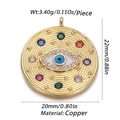 Macro view of 14K gold plated evil eye pendant with colorful gems and size measurements - CX154-06 (Evil Eye Multicolor Gemstone Round Pendant)