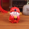 Cute red and gold God of Wealth figurine holding a gold ingot for desktop decoration - Bi Gan Literature God
