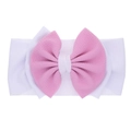 Pink and white waffle knit baby headband featuring a large double-layer bow design - White Pink