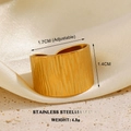 Adjustable golden stainless steel open ring with wide vertical bark texture finish - Gold Wide Band Ring