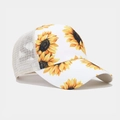 White trucker hat with yellow sunflower print and beige breathable mesh panels - White Sunflower Floral Print (14#)