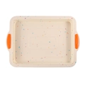 Teglia rettangolare per brownie crema con pois colorati e manici in silicone arancione - Colorato