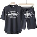 Ensemble t-shirt et short gris foncé pour homme avec imprimé paysage, taille M - M / gris foncé