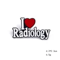Enamel lapel pin with 'I Love Radiology' text and red heart on black background - Radiology Style