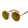 Steampunk flip-up round sunglasses with gold metal frame and gradient lenses - Gold Frame Red Mirror (C13)