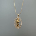 Gouden St. Jude hanger ketting met witte zirkoon pavé en roestvrijstalen ketting - Watergolfketting Ovaal Saint Jude