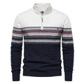 Maglione da uomo in maglia con mezza zip, motivo jacquard e bordi a costine - Taglia S / Top / Bianco Patchwork