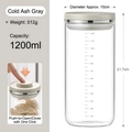 1200ml borosilicaatglas voorraadpot met rookgrijze drukdeksel en nauwkeurige schaalverdeling - Koel Rookgrijs 1200ML