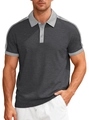 Men's dark gray polo shirt with light gray contrast trim on collar and sleeves - Dark Gray