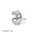 Adjustable silver heart chain ring, 9mm wide, stainless steel polished finish - Adjustable Open / Wide Cuban Chain Style (HF-J1344-S)
