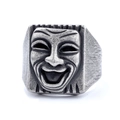 Bague vintage masque de comédie en argent oxydé avec relief dramatique au style punk - Taille 7 / Masque de Comédie (02105)