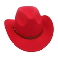 Classic bright red western cowboy hat with brown leather band and metallic rivets - One Size / Red