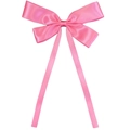 Detail of pink satin ribbon hair bow hairclip with long tails and elegant silky texture - Deep Pink