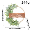 Autumn artificial flower and wood bead wreath with green leaves and Hello wooden sign - H2-31 Wood Bead Wreath