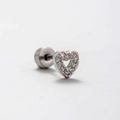 Silver titanium heart-shaped screw-back earring with sparkling crystal gemstone inlay - Small Hollow Heart (A07-7#)