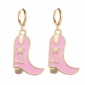 Boucles d'oreilles bottes de cowboy roses avec étoiles dorées et créoles en alliage - Style Botte De Cowboy Rose (JE0937E)