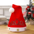 Christmas hat with red glitter crown and colorful stars on a cozy wooden table background - Adult Velvet Crown Christmas Hat Red
