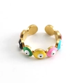 Bunter Böser Blick Ring mit 18K Vergoldung und Emaille-Finish in offener Form - Verstellbare Offene Größe (5079854035725) / Gold