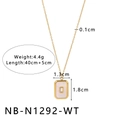 18K gold plated stainless steel necklace with mother of pearl pendant and clear gemstone - White Rectangular Style (NB-N1292-WT)