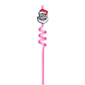 Pink spiral Christmas straw featuring Santa Claus with Merry Christmas everyone text - Santa with Text / Pink