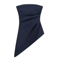 Navy blue strapless top featuring asymmetrical ruching and a cinched waist design - S / Navy Blue