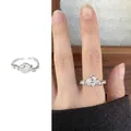 Minimalist 925 silver open ring with irregular lava flow design and clear zircon stones - 685 Claw
