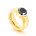 Chunky gold titanium ring featuring a large round black multifaceted zircon stone - Gold Black Large Round Stone (KR107829-K)