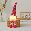 Gnome de Noël rouge avec barbe lumineuse LED et décoration de bonnet à flocons - Jambe Longue / Rouge