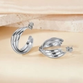 Polished silver triple hoop earrings with a minimalist geometric tiered design - 23mm (PJER371) / Silver