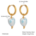 Boucles d'oreilles créoles en acier doré avec pendentifs cœur marbré bleu 6,5g - Cœur en Marbre Bleu (YYE025160)